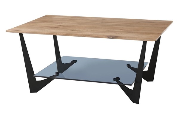 Couchtisch Wohnzimmertisch Glasablage Eichenholz Massiv Metall 90 X 60 Cm-image