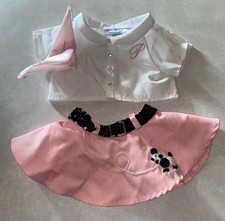 Build-A-Bear BABW Pink Circle Poodle Skirt White Button Top  Pink Scarf Outfit