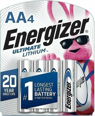 4 Energizer AA Ultimate Lithium Batteries (L91, FR6, LR6, 15-LF, FR14505) bulk.