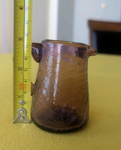 Vintage Mid Century Hand Blown purple Crackle glass Tiny Small Pitcher - Picture 5 of 5