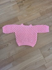 Handmade Crocheted Salmon Pink Baby Jumper - Wool-Silk Blend - 4-7 months