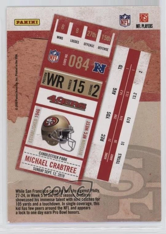 2010 Playoff Contenders Michael Crabtree #084 - Image 2 of 2