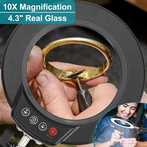 10X Magnifying Glass with Light and Stand, 2-in-1 Desk Lamp & 10X, Black - Picture 2 of 7