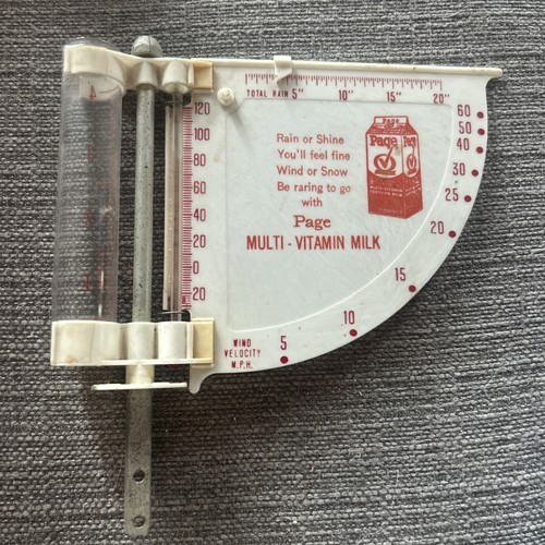 Vintage advertising display, milk rain gauge with orig. glass tube. Weather Vane