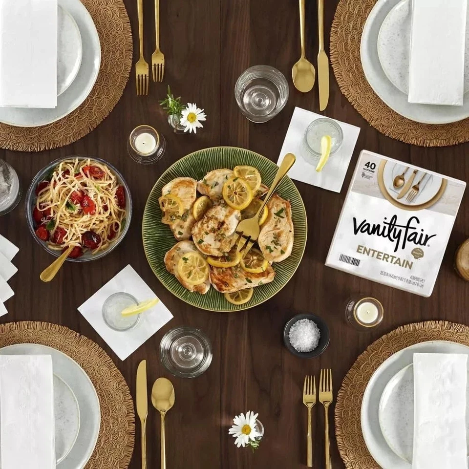 Paquete de 2 servilletas de cena clásicas de lujo de 3 capas Vanity Fair Entertain (40 quilates) Foto 4 de 4