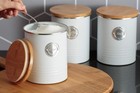 STYLISH White & Gold Microwave 3KW Kettle 2 Slot Toaster & Kitchen Canister Set