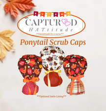 NWOT Womens Thanksgiving Ponytail Scrub Cap Medical Surgical Hat