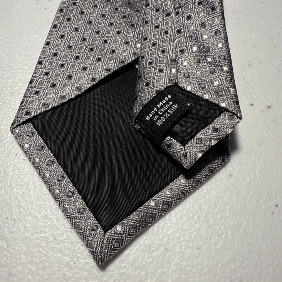 Corbata/cuello Stafford gris estampado geométrico 100 % seda para hombre Foto 4 de 4
