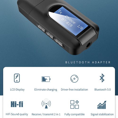 Bluetooth 5.0 Receiver Transmitter 2 In 1 LCD Screen Adapter with HIFI Sound - Afbeelding 7 van 12