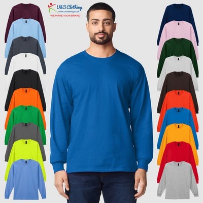 Gildan Herren Ultra Cotton Erwachsene Langarm T-Shirt Classic Fit Rib Cuffs Tee TOP