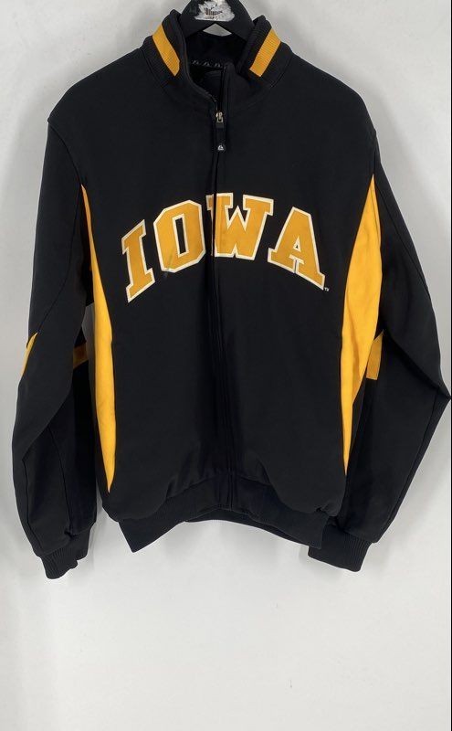 Vintage Majestic Mens Black Iowa Hawkeyes Football Full-Zip Bomber Jacket Sz XL