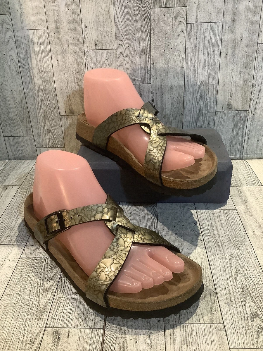 Birkis By Birkenstock Criss Cross Crocodile Skin Slip On Sandals