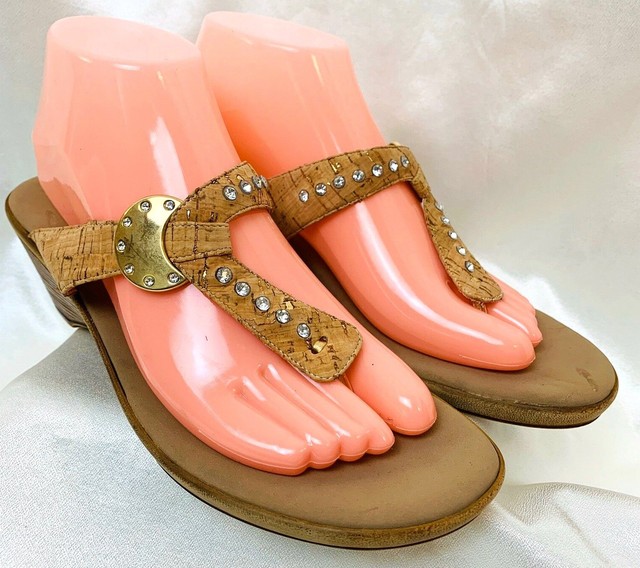 Onex Cork Print Leather Slide Wedge Heel Sandals Shoes Women's 7.5 | eBay