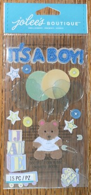 RARE Jolees Its A Boy Title Baby Welcome New Born Arrival Balloons 3D Stickers
