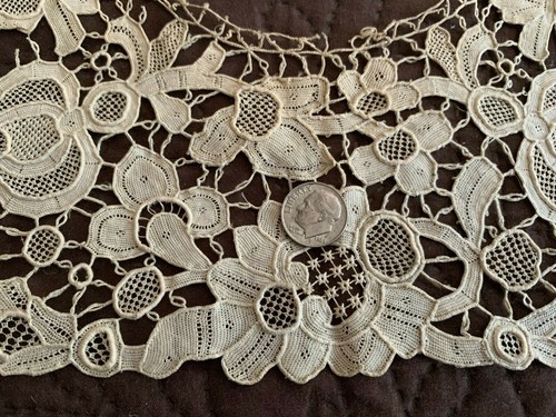 Antique Handmade Gros Point De Venise Collar Off White Nice Designs - Picture 4 of 6