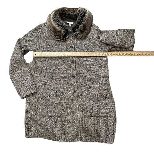 J Jill Cardigan Sweater Womens S Petite Button On Fur Collar Marled Cotton Blend - Picture 11 of 14