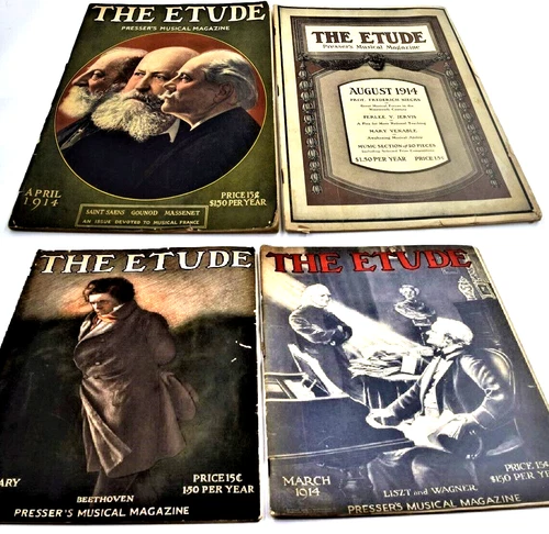 Lot of 4 - THE ETUDE Musical Magazine Year: 1914, Months: Feb,Mar,April,August