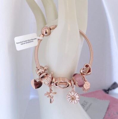 Linx Rose Gold Snake Chain Bracelet with Religious Mom Themed Charms