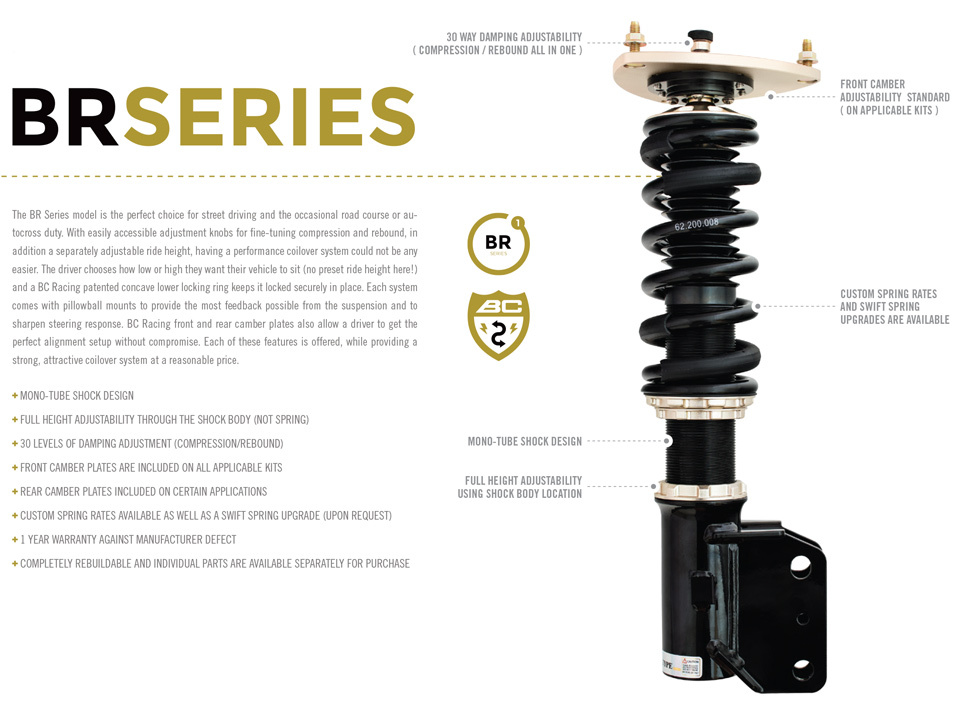 For 91-05 Acura NSX BC Racing BR Series Adjustable Suspension Damper Coilovers