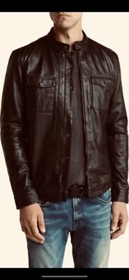 $798 NWT John Varvatos Leather Zip Snap Jacket Size Medium