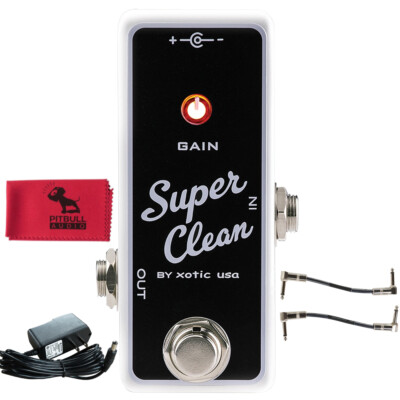 Xotic Super Clean Buffer Guitar Pedal w/ Power Supply, Patch Cables & Cloth