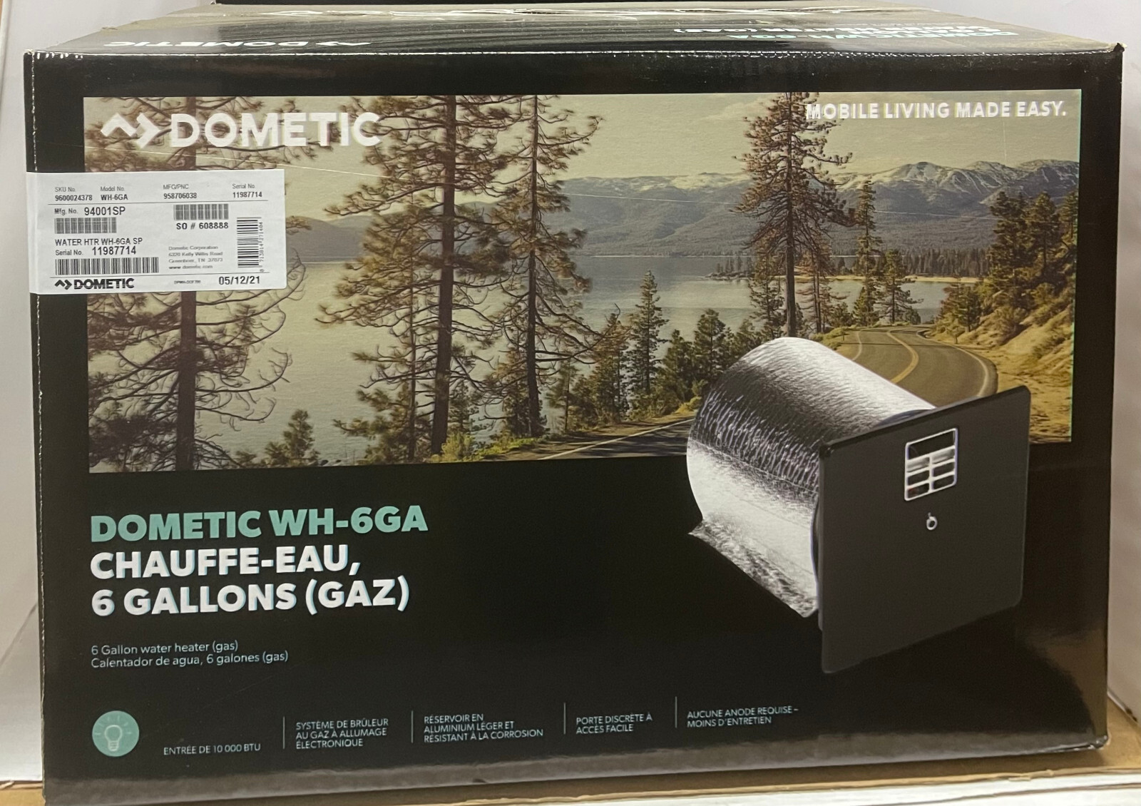 Dometic 94001SP 6 Gal Gas Water Heater, WH-6GA SP,  RV / Marine Water Heater