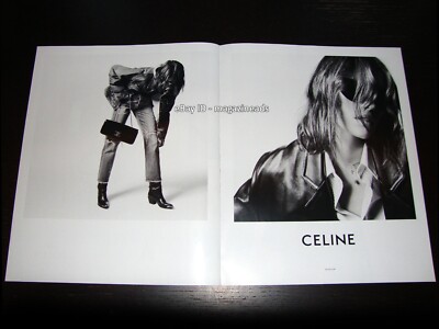 CELINE 2-Page PRINT AD Winter 2021 2022 KAIA GERBER Hedi Slimane LEATHER + DENIM