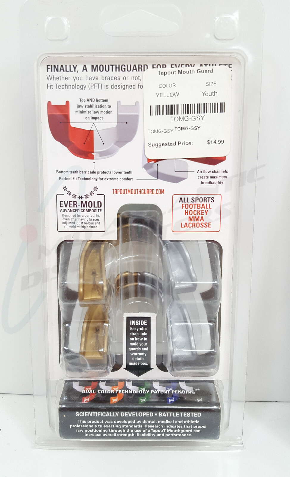 2pk Tapout EverMold Mouthguard Football Lacrosse MMA Hockey, Youth 5