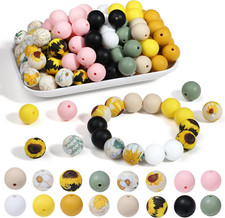 70Pcs Silicone Beads 15Mm,Silicone Beads for Keychain Making Floral Silicone Bea