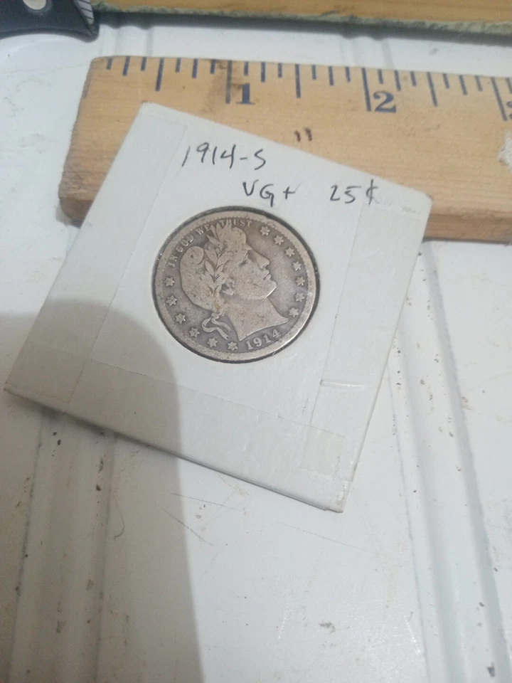 Rare 1914 S Barber Quarter Vg+ Key Date Silver Coin - Image 2 of 4