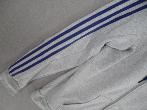 Adidas Jacket Womens Medium Grey Blue Hooded Pockets 3 Stripes Full Zip - Picture 6 of 23