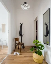 Glass Crystal Flush Mount Chandelier Black Kitchen Bedroom Light Fixture 14"