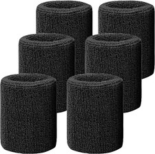 6 Pack 4 Inch Wrist Sweatbands Tennis Bands Absorbent Sweat Band Black