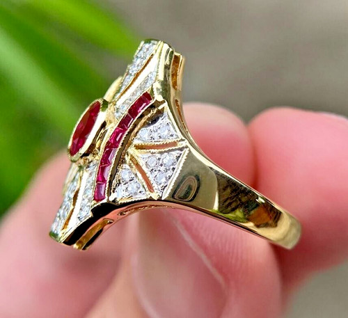 Natural Ruby & Diamond 14k Yellow Gold Ethnic Wedding Men's Ring ...