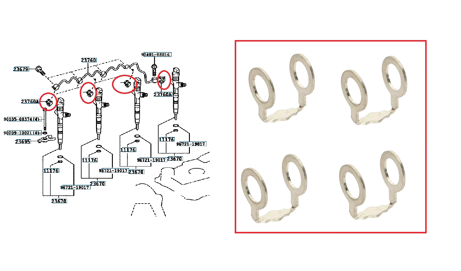 For TOYOTA HILUX PICK UP MK6/MK7 2.5TD/3.0TD FUEL INJECTOR RAIL GASKET X 4 06+