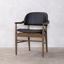 WOODEN DINING CHAIR BLACK LEATHER SEAT DINING CHAIR ASH WOOD MID CENTURY MODERN