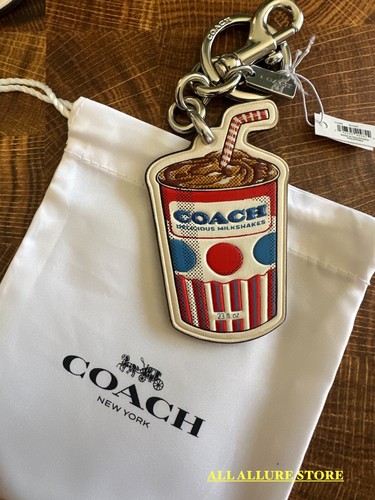 NWT Coach Leather Milkshake Bag Charm Keychain Silver / Chalk Multi CU305