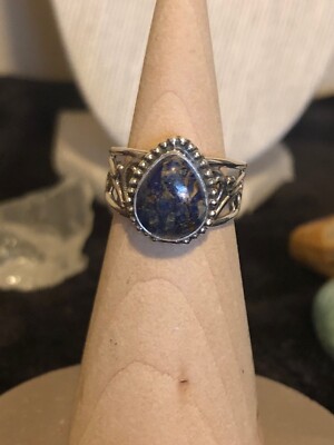 Artisan Crafted Matrix Lapis Lazuli Ring 925 Silver Sz 7