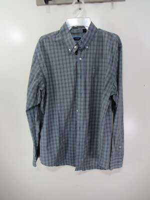 Mens Arrow Shirt Size L Blue Brown Plaid Button Up Front Long Sleeve Pocket