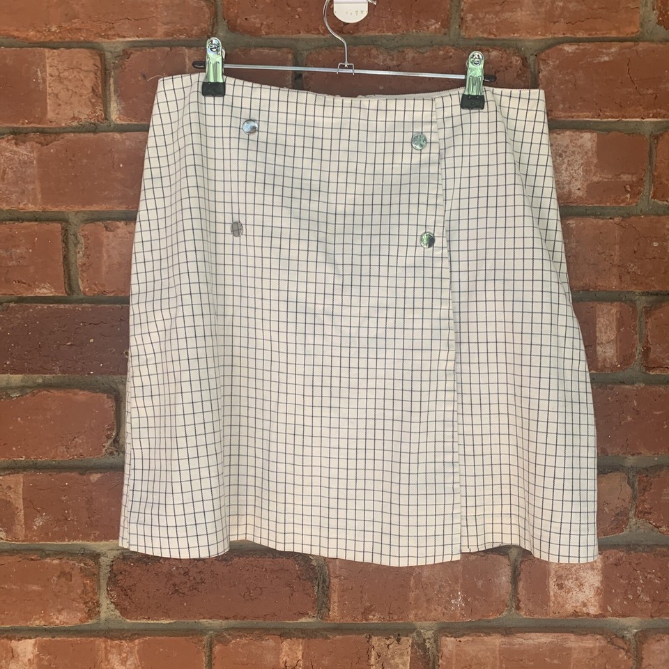 Portmans Womens A Line Skirt Short White Check Workwear Zipper Size 12