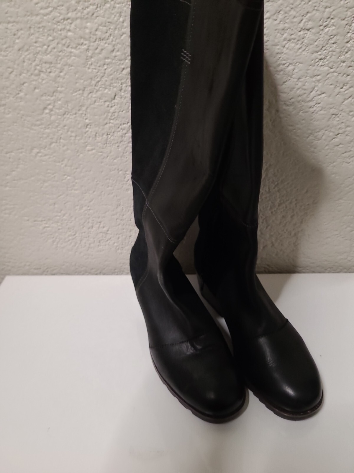 Sorel Women's Boots Cate The Great Tall Wedge S 7 Black Waterproof Leather Suede