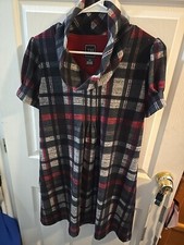 JH Plaid Short Sleeve Red & Gray Plaid Dress, Size PL Pleated Front Lined