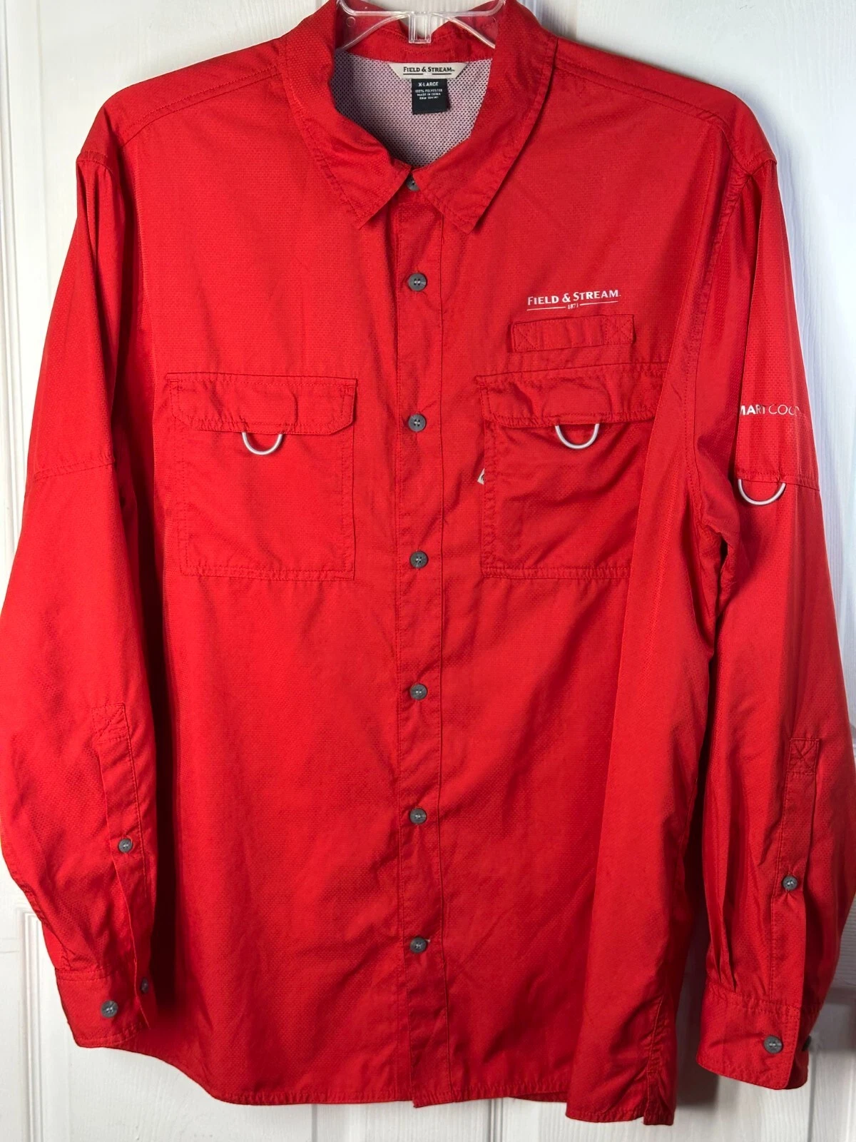 Field & Stream Mens Size XL Fishing Shirt Red Long Sleeve Vented Hiking Camping