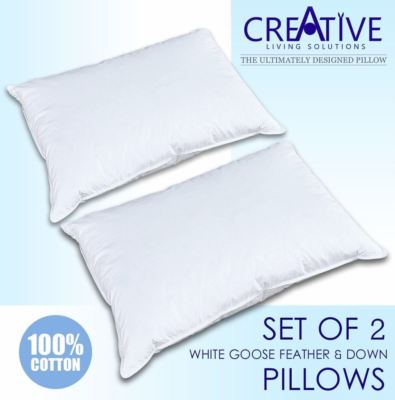 Creative Living Solutions Set of Two Goose Feather and Down Bed Pillows