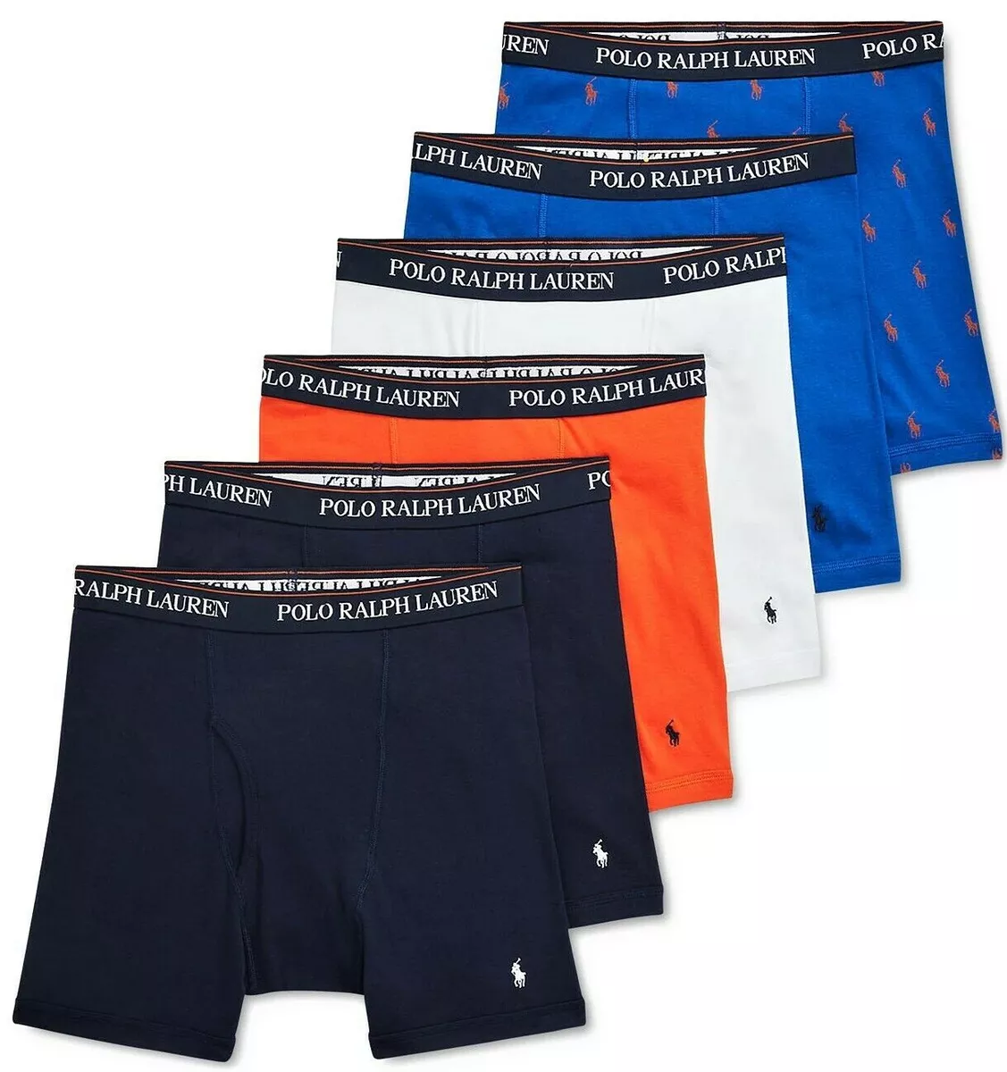 Polo Ralph Lauren 6 PACK Boxer Briefs Orange Navy Blue Classic Underwear  SALE !!