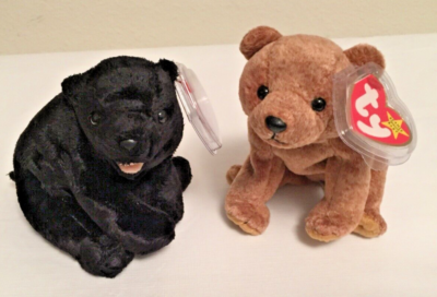TY Beanie Baby CINDERS & PECAN Bear - April 30 2000 & April 15