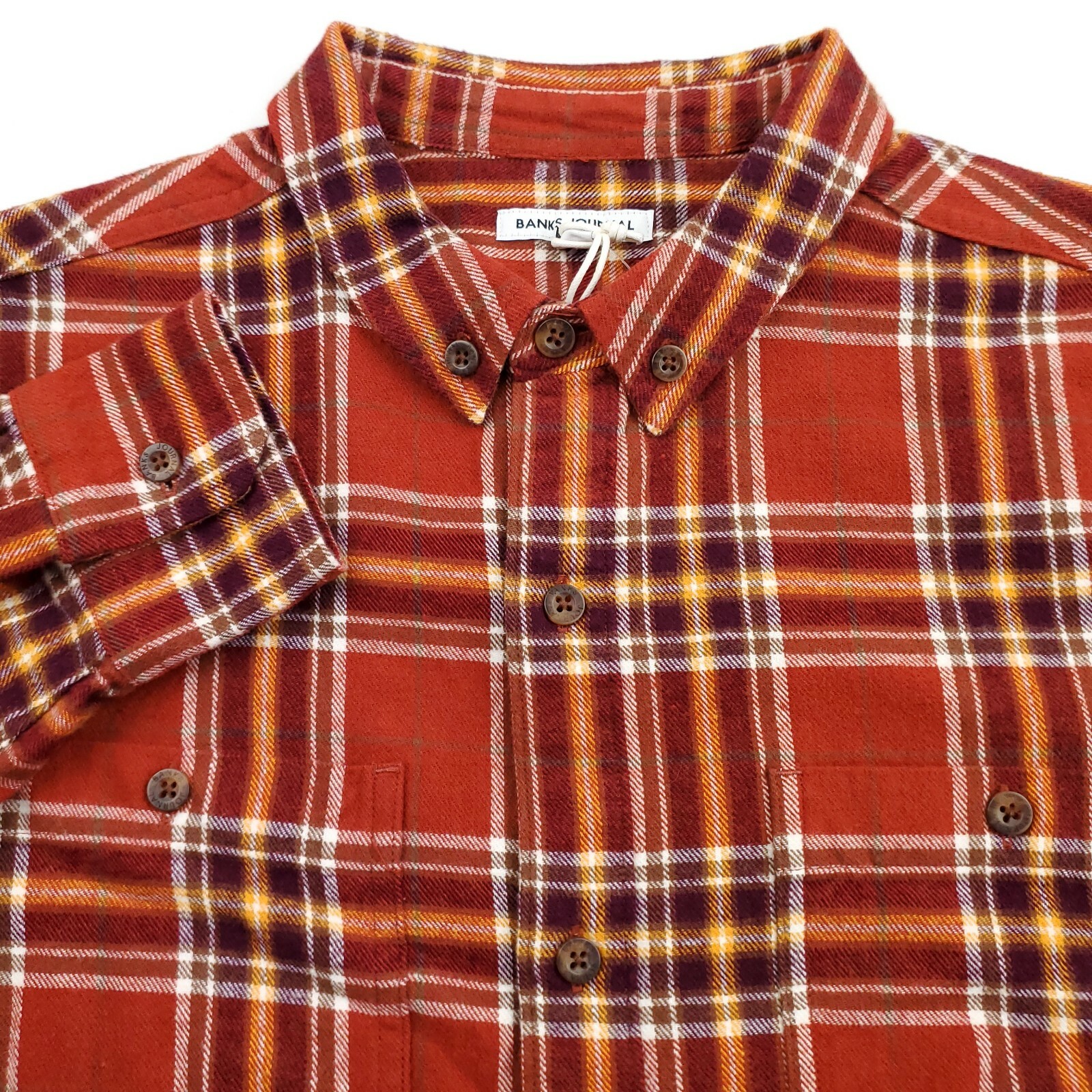 Фланелевая рубашка Banks Journal Rust в оранжевую клетку с длинным рукавом Vanish, мужская, Маленький размер