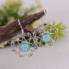Pretty Floral 925 Silver Amazonite Crystal Earring Women Wedding Bridal Jewelry