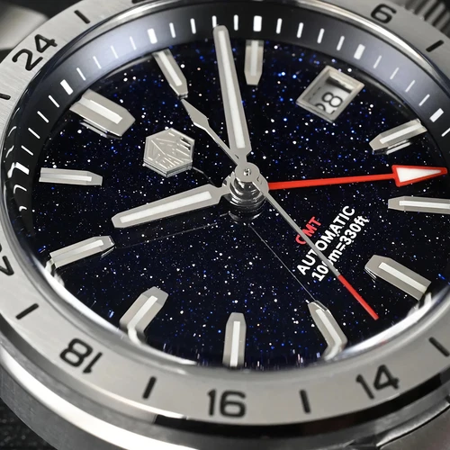 SAN MARTIN SN0129-G-B GMT Automatic Gemstone Dial Date Display 39mm 10ATM Watch - Picture 7 of 44