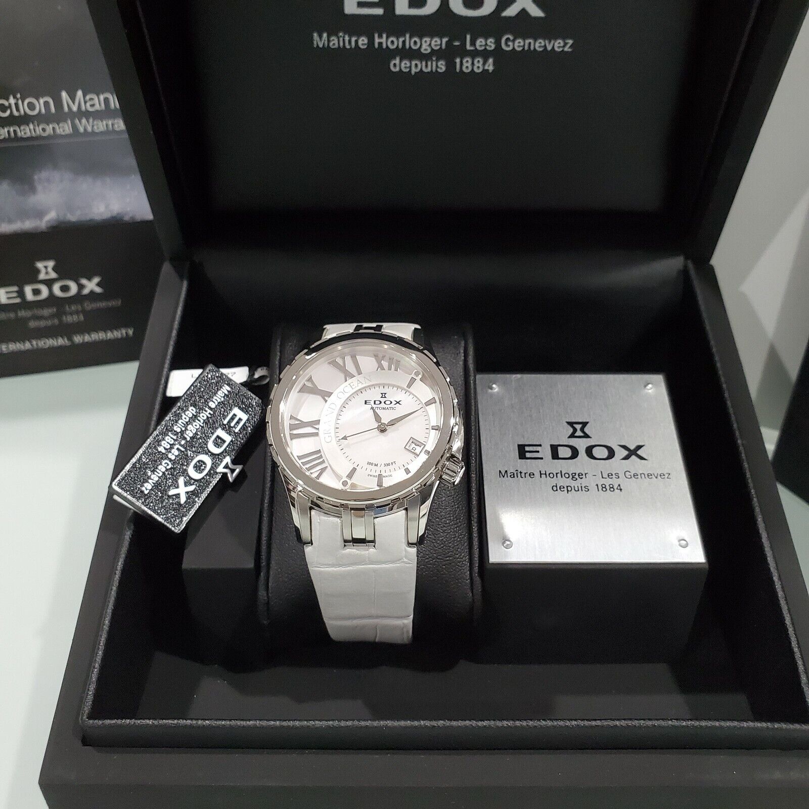 Edox 37008 3 NAIN Grand Ocean Swiss Automatic Date White Leather 